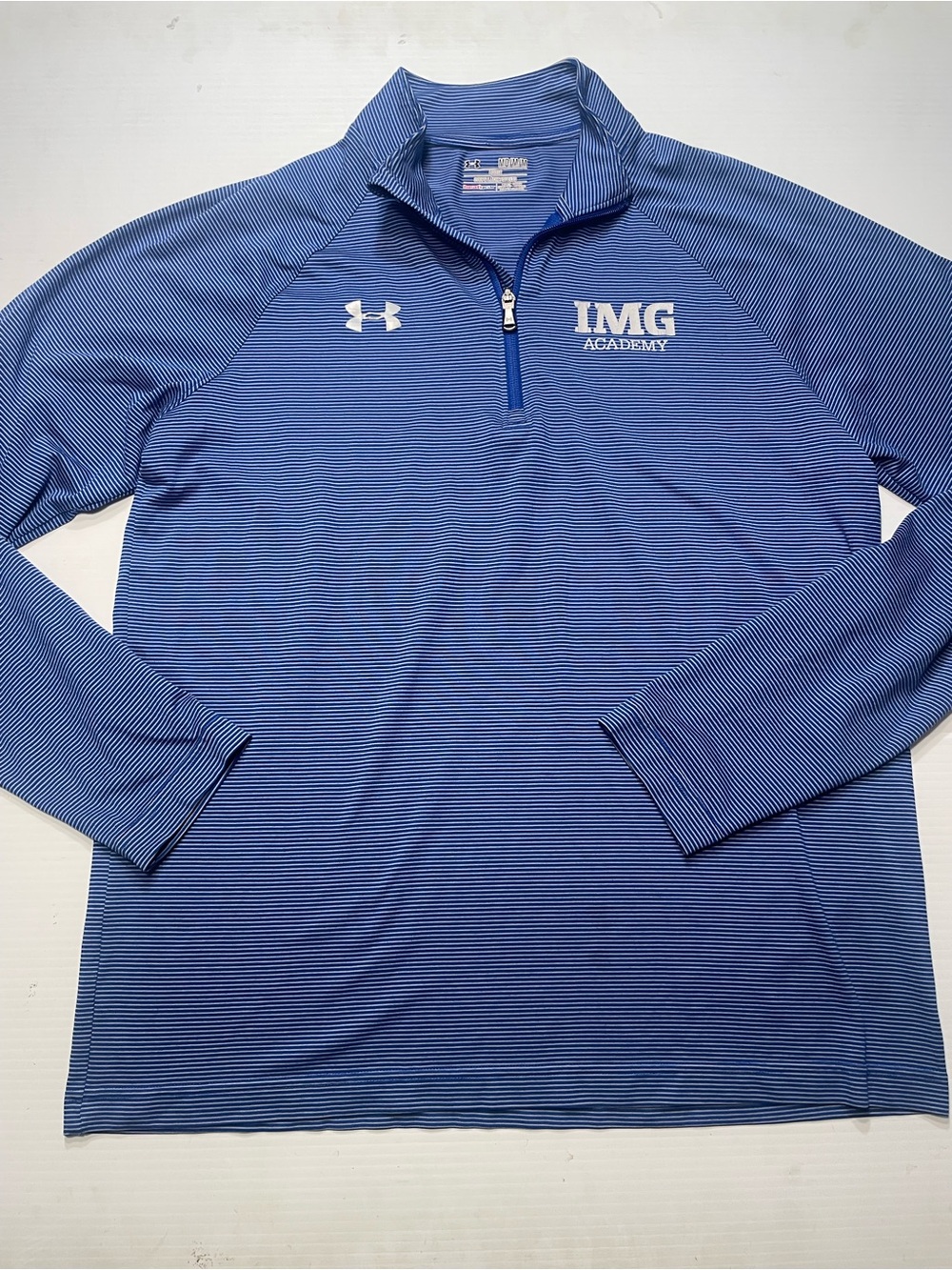 IMG Academy Under Armour Blue Striped UA Tech 1/4 Zip Long Sleeve Shirt Men Sz M